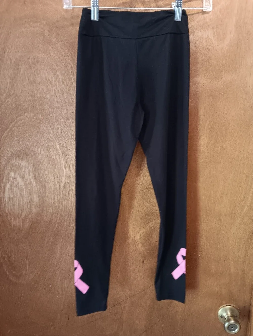 LuLaRoe Kids Black Leggings with Pink Ribbon Accents
